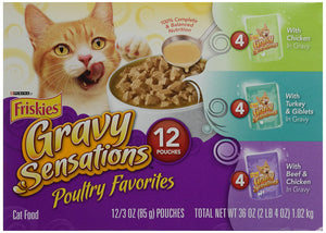 Friskies Poultry Favorites Cat Food, Variety Pack, 12 Pouches, 3 oz each