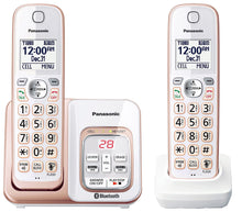 Load image into Gallery viewer, PANASONIC Expandable Cordless Phone System with Link2Cell Bluetooth, Voice Assistant, Answering Machine and Call Blocking - 2 Cordless Handsets - KX-TGD562G (Rose Gold/White)