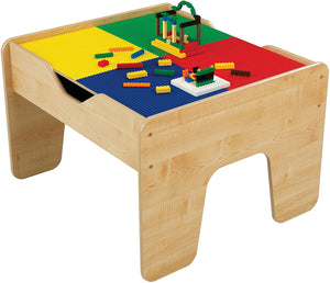KidKraft 2-in-1 Reversible Top Activity Table with 200 Building Bricks & 30Piece Wooden Train Set - Natural, 28.5" x 24" x 3.25"