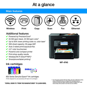 Epson Workforce Pro WF-4740 Wireless All-in-One Color Inkjet Printer, Copier, Scanner with Wi-Fi Direct, Amazon Dash Replenishment Enabled