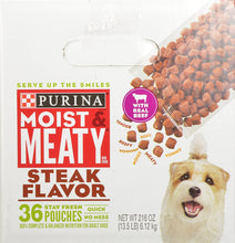 Load image into Gallery viewer, Purina Moist &amp; Meaty Wet Dog Food; Steak Flavor - 36 ct. Pouch