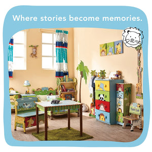 Fantasy Fields - Sunny Safari Wooden Kids Bookshelf with Hand Crafted Designs & Toy Storage - Green