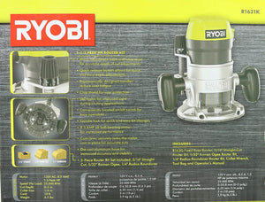 Ryobi R1631K 1-1/2 Peak HP 8.5 Amp LED Lit Corded Router Including 3 Piece Bit Set (w/ Tool Bag)