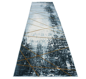Unique Loom Chimera Collection Modern Abstract Rustic Dark Blue Runner Rug (3' x 10')