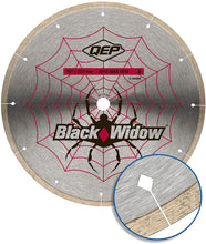 Load image into Gallery viewer, QEP 6-1008BW Black Widow 10&quot; Wet Tile Saw Micro-Segmented Diamond Blade for Porcelain, Marble, Granite &amp; Ceramic Tile, 5/8&quot; Arbor, Wet Cutting, 6115 Maximum Rpm
