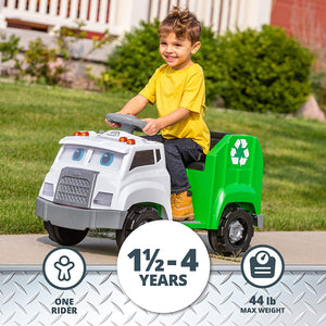 Kid Trax Real Rigs Toddler Recycling Truck Interactive Ride On Toy, Kids Ages 1.5-4 Years, 6 Volt Battery and Charger, Sound Effects, 9 Recycling Accessories Included (KT1535TG) , Green