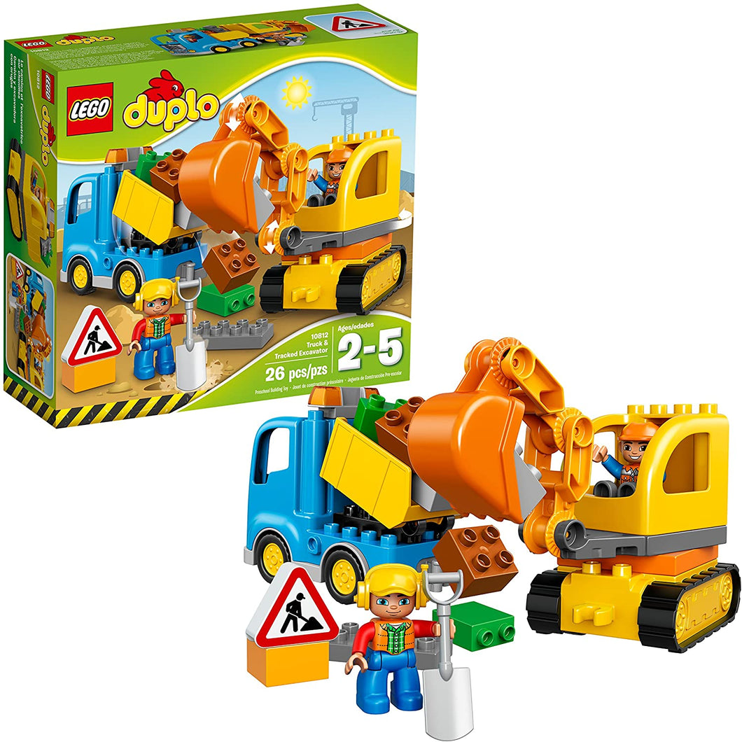LEGO DUPLO Town Truck & Tracked Excavator 10812 Dump Truck and Excavator Kids Construction Toy with DUPLO Construction Worker Figures