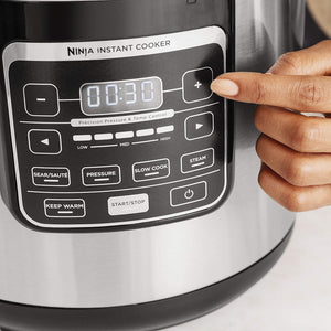 Ninja Instant, 1000-Watt Pressure, Slow, Multi Cooker, and Steamer with 6-Quart Ceramic Coated Pot & Steam Rack (PC101), Black/Si, Silver