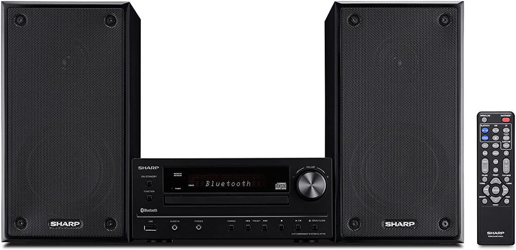 Sharp XLHF102B HI Fi Component MicroSystem with Bluetooth, USB Port for MP3 Playback, Built-in CD Player, AM/FM Tuners, 50W RMS, Remote Included, Black