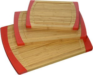Lipper International 8313R Bamboo Wood Non-Slip Kitchen Cutting Boards, Set of 3, Assorted Sizes, Red