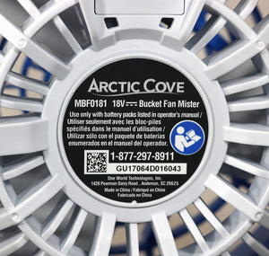 Arctic Cove MBF0181 18V Lithium Ion Powered Cooling Bucket Top Variable Speed Fan and Water Mister (18V Battery and Charger Included, 5 Gallon Bucket Not Included)