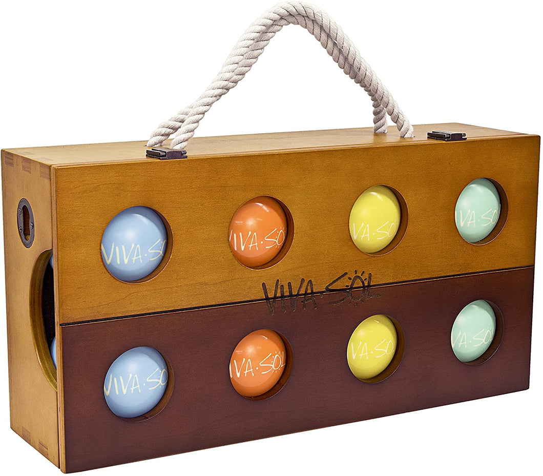 Viva Sol Premium Resin Bocce Ball Set with Wooden Case for Outdoor Play with Two to Eight Players