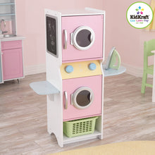 Load image into Gallery viewer, KidKraft Laundry Playset Children&#39;s Pretend Wooden Stacking Washer and Dryer Toy with Iron and Basket, Gift for Ages 3+, Pastel