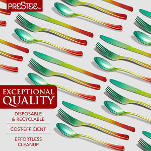 120 Plastic Silverware Set | Rainbow Plastic Cutlery Set | Disposable Silverware Set | 40 Plastic Forks, 40 Plastic Spoons, 40 Plastic Knives | Rainbow Party Supplies Utensils | Wedding Flatware Set