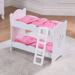 KidKraft Wooden Lil' Doll Bunk Bed with Bedding Set, Furniture for 18" Dolls - White, 20.75" L x 11.57" W x 17.52" H