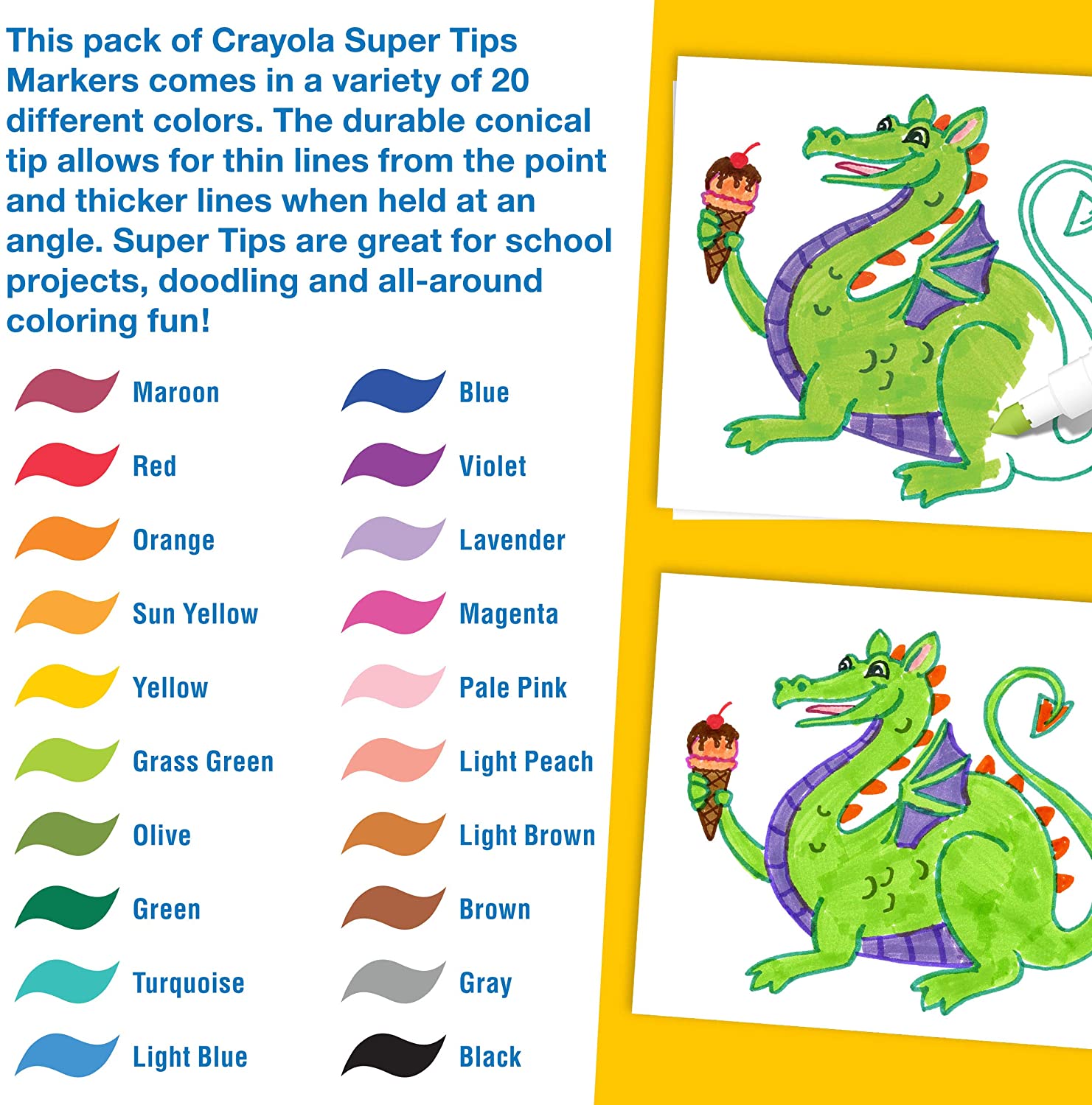 Crayola Super Tip Washable Marker Set, School Supplies for Teens, 20 Ct,  Art Gifts, Child Ages