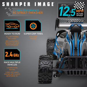 Sharper Image RC All Terrain 2.4GHz Remote Control Racing Street Thrasher Car, High-Speed Up To 12.5 MPH For Off Road Action, Rechargeable Battery Operated RC Vehicle for Kids/Adults, BLUE