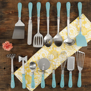 Frontier Collection 15-Piece All In One Tool And Gadget Set In Turquoise, Made of Stainless Steel, Nylon and Riveted ABS Handles, Dishwasher Safe